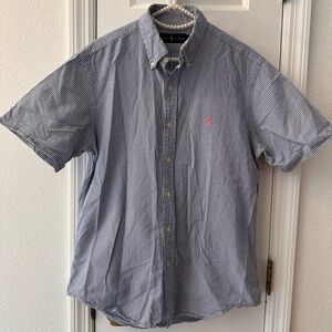 Ralph Lauren Navy and White Striped Button Down Shirt